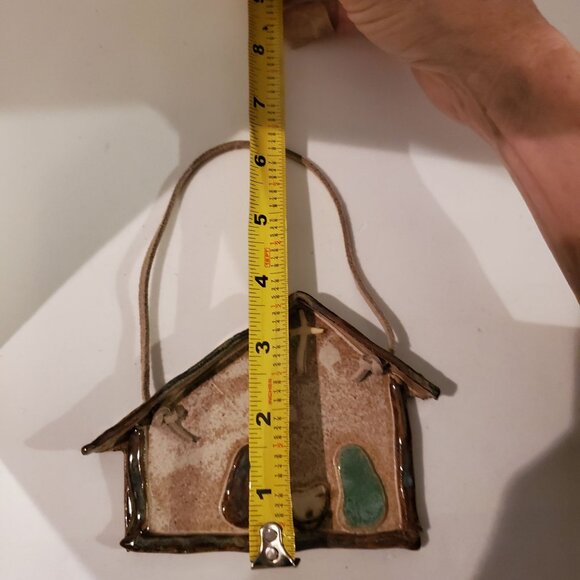 Contemporary Ceramic Pottery Nativity Scene w/ Leather Hanger Christmas Decor - Picture 4 of 4